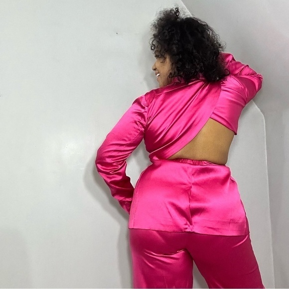 Porsha Williams The Drop Hot Pink Satin two piece co ord set power pantsuit - Picture 5 of 16